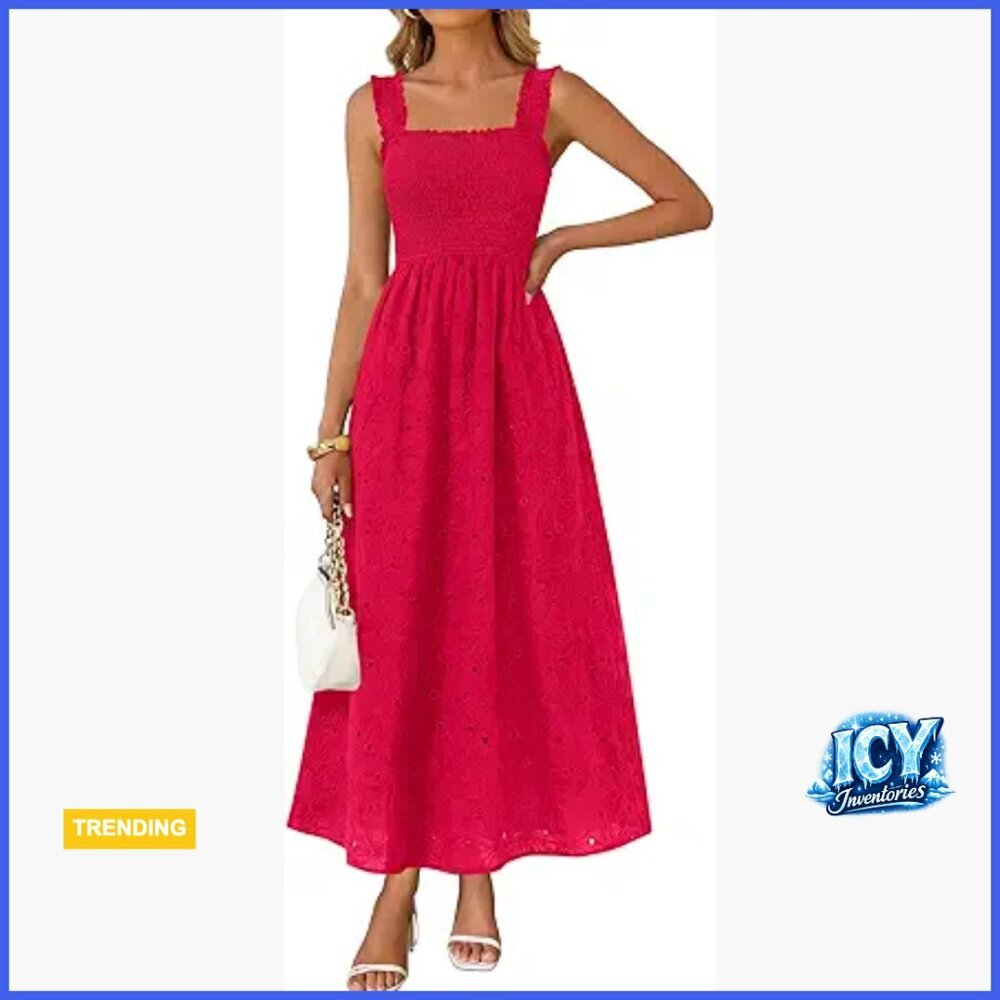 Cotton Lace Maxi Sundress with Smocked Back and Pockets